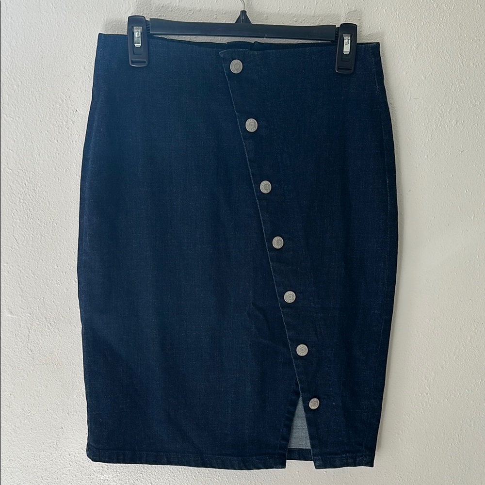 DKNY Blue Asymmetrical Wrap Pencil Skirt